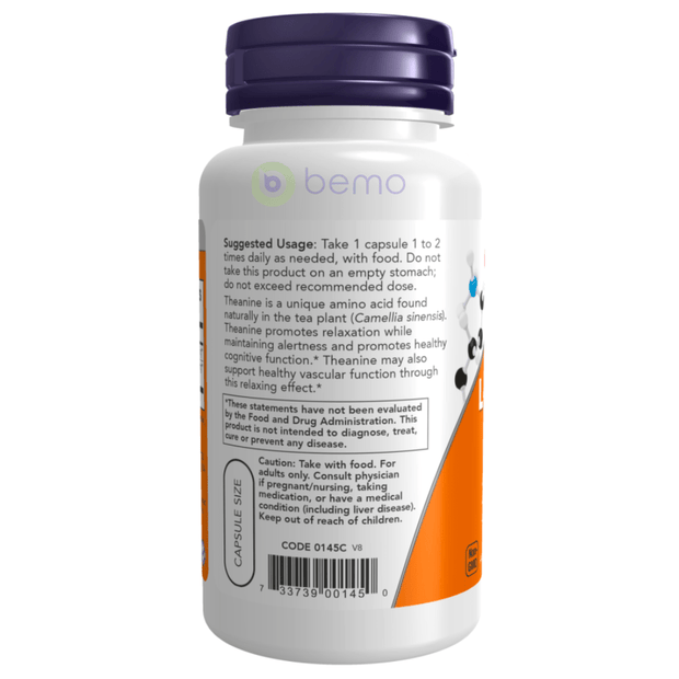 Now Foods, L-Theanine, 100 mg, 90 Veg Capsules (4424065319052)