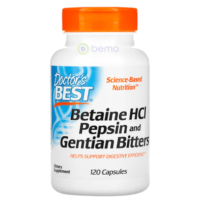 Doctor's Best, Betaine HCI Pepsin and Gentain Bitters 120 Capsules (7866459390204)