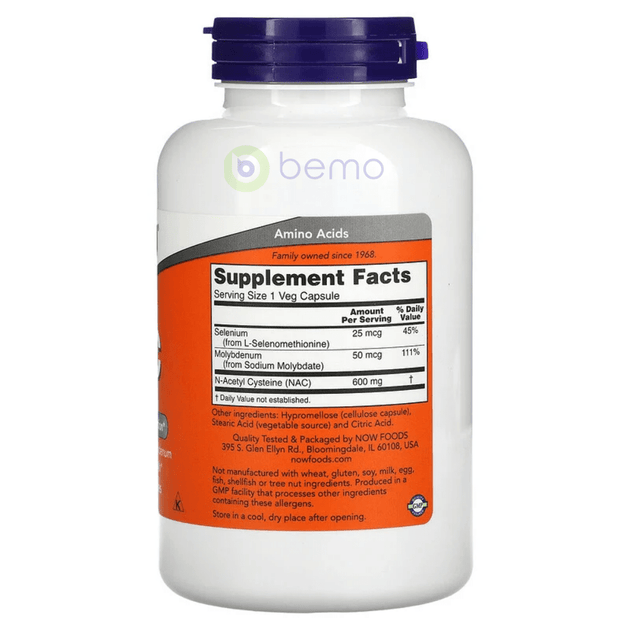 Now Foods, NAC with Selenium + Molybdenum, 600 mg, 250 Veg Caps | bemo