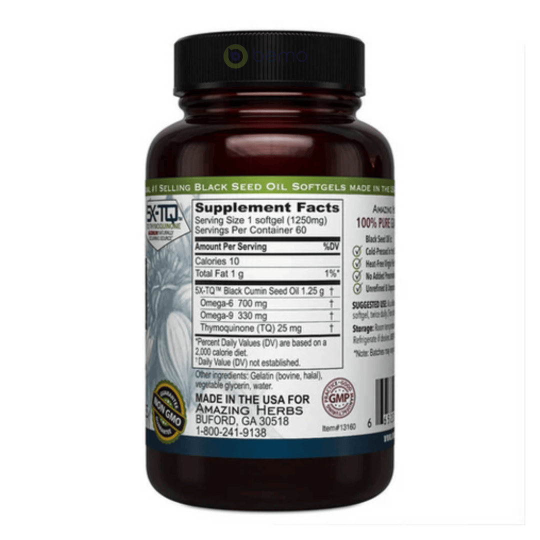 Amazing Herbs, Black Seed Oil, 1250mg, 60 caps