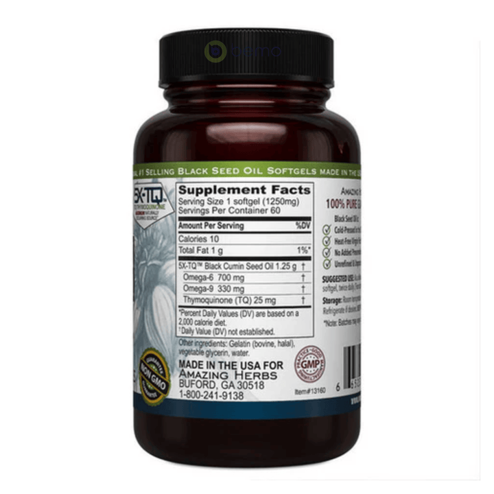 Amazing Herbs, Black Seed Oil, 1250mg, 60 caps
