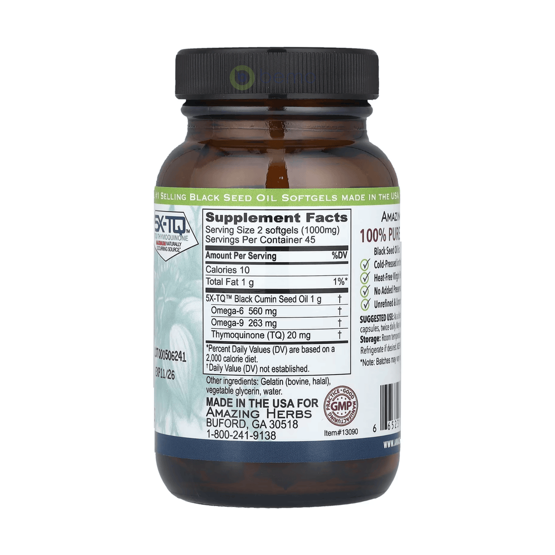Amazing Herbs, Black Seed Oil, 500mg, 90 caps