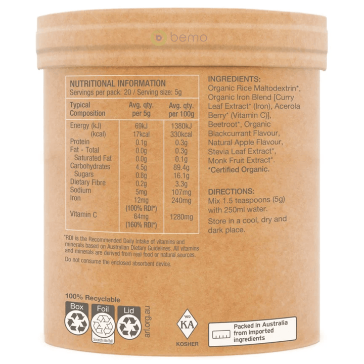 Amazonia Raw, Organic Iron, 100g