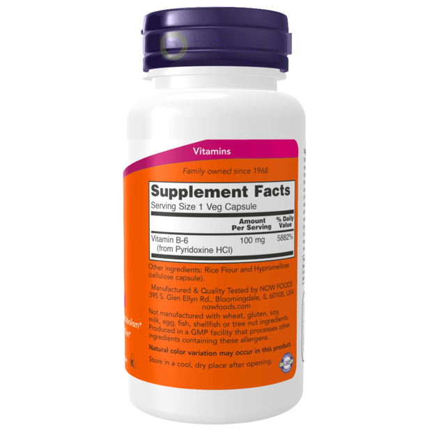 Now Foods, B-6, 100mg, 100 Veg Capsules (4428717129868)