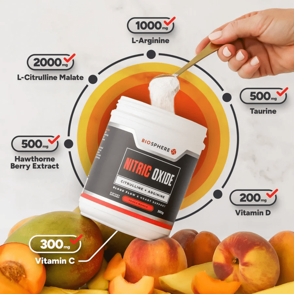 Biosphere, Nitric Oxide Citrulline &amp; Arginine, Peach Mango, 390mg (8958192877820)