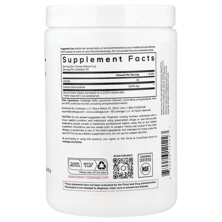 Codeage, Liposomal Creatine Powder, Unflavoured, 455g