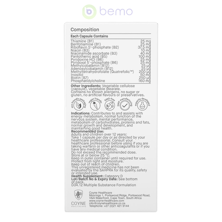 Coyne Healthcare, Biomax Active Vitamin B Complex Liposomal, 30 Veg Caps (8095945883900)
