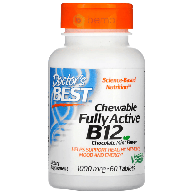 Doctor's Best, Chewable Fully Active B12, Chocolate Mint, 1,000 mcg, 60 Tablets (8367536406780)