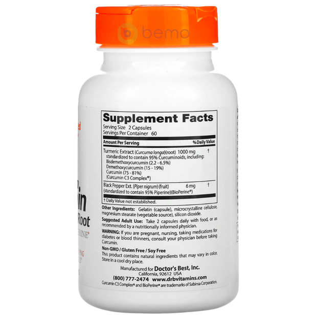 Doctor's Best, Curcumin, High Absorption, With BioPerine, 500 mg, 120 Capsules (4418556952716)