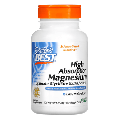 Doctor's Best, High Absorption Magnesium, Lysinate Glycinate 100% Chelated, 100mg, 120 Tablets (8105386246396)