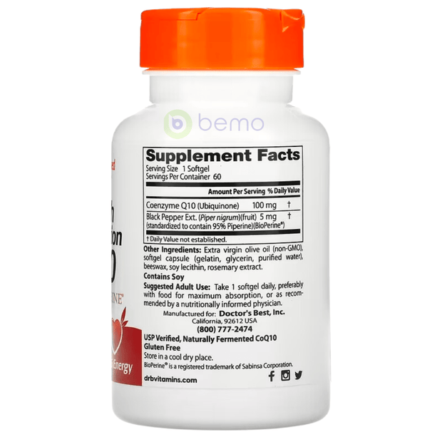 Doctor's Best, High Absorption CoQ10, 100 mg, 60 Softgels (4418493808780)