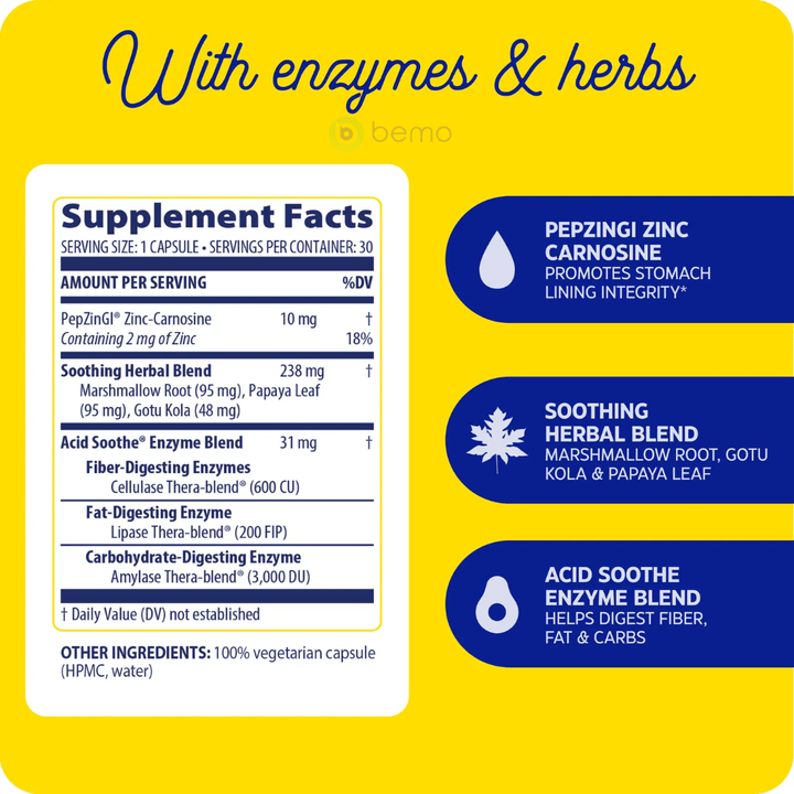 Enzymedica, Acid Soothe, 30 Capsules (8896669942012) (9080640864508) (9080641847548)