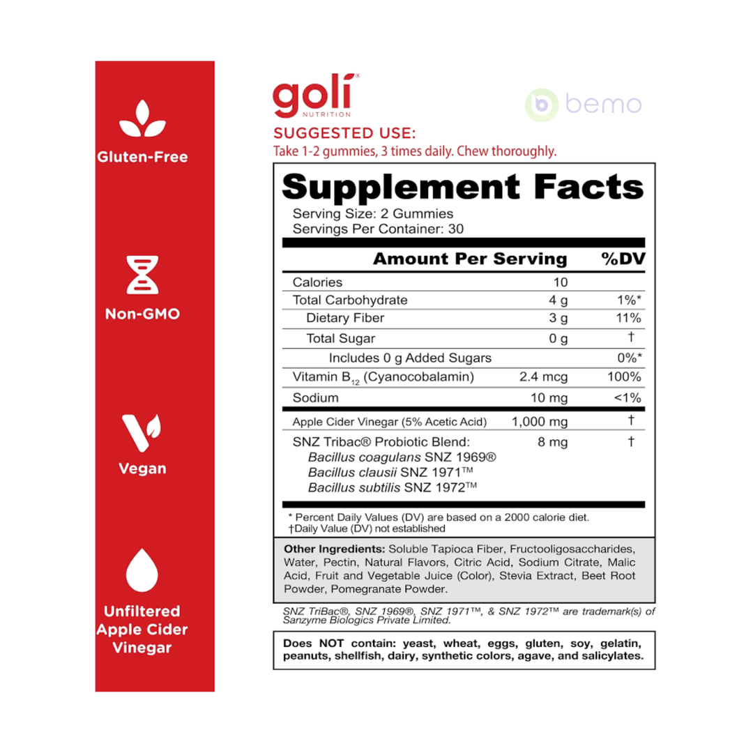 Goli Nutrition, Apple Cider Vinegar Zero Sugar, 60 Gummies