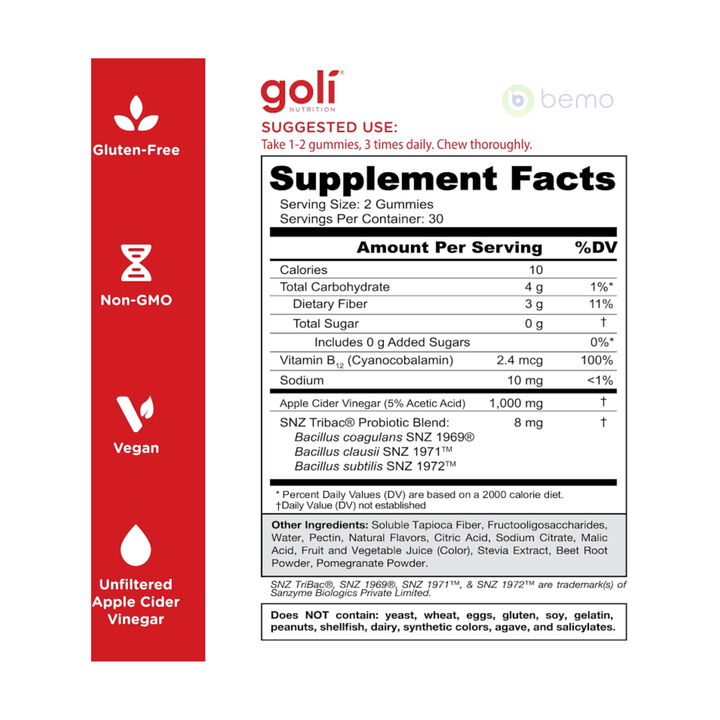 Goli Nutrition, Apple Cider Vinegar Zero Sugar, 60 Gummies