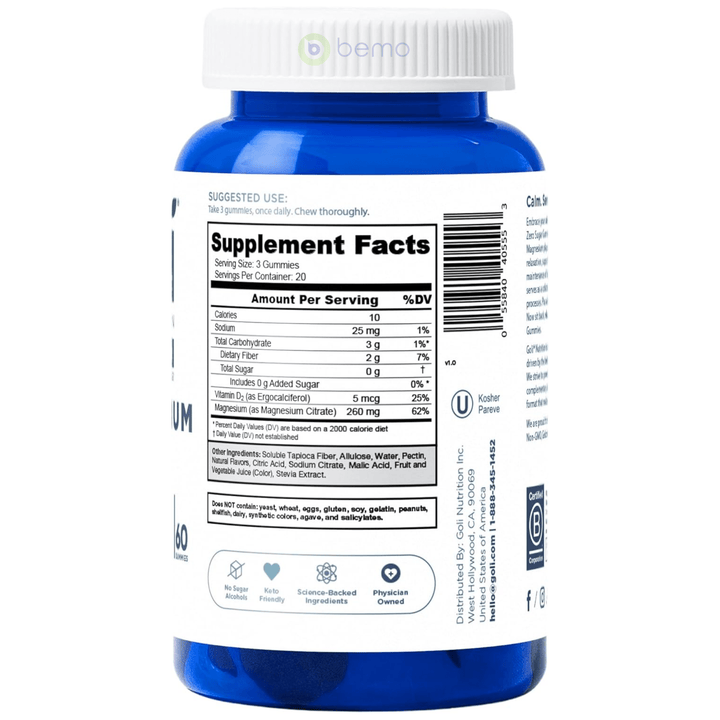 Goli Nutrition, Magnesium Zero Sugar, 60 Gummies (9014457762044)