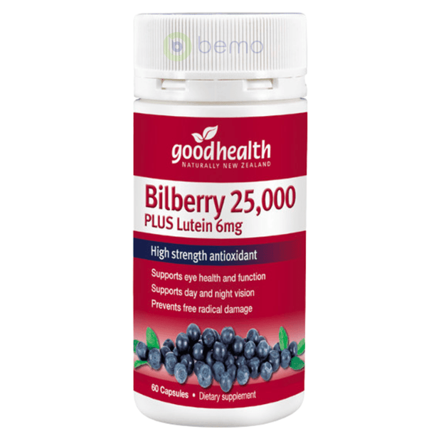 Good Health, Bilberry 25,000mg Plus Lutein 6mg, 60 caps (5511262732452)