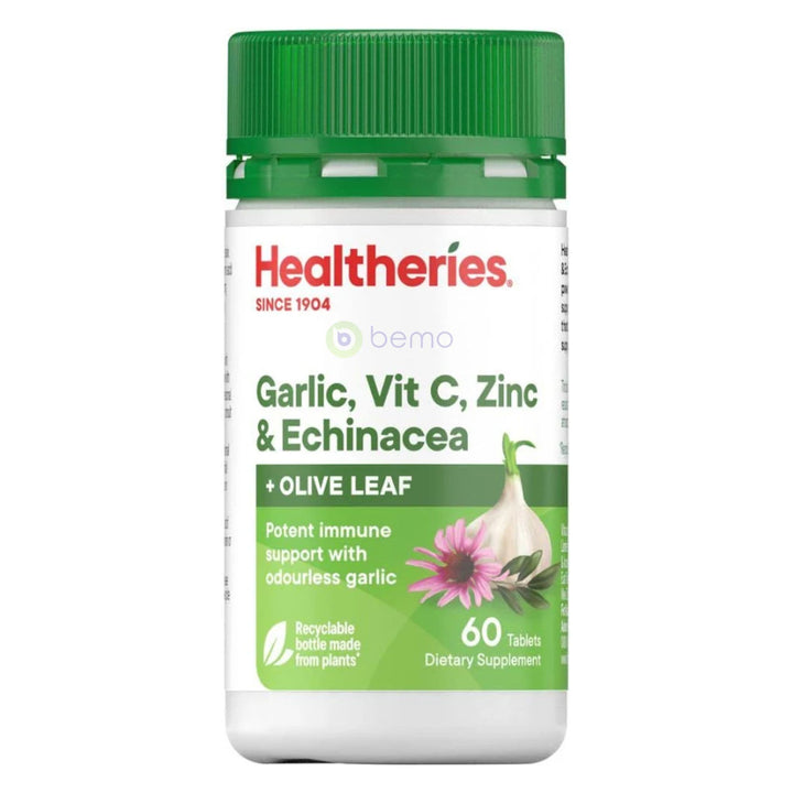 Healtheries, Garlic, Vit C, Zinc &amp; Echinacea with Olive Leaf, 60 tabs