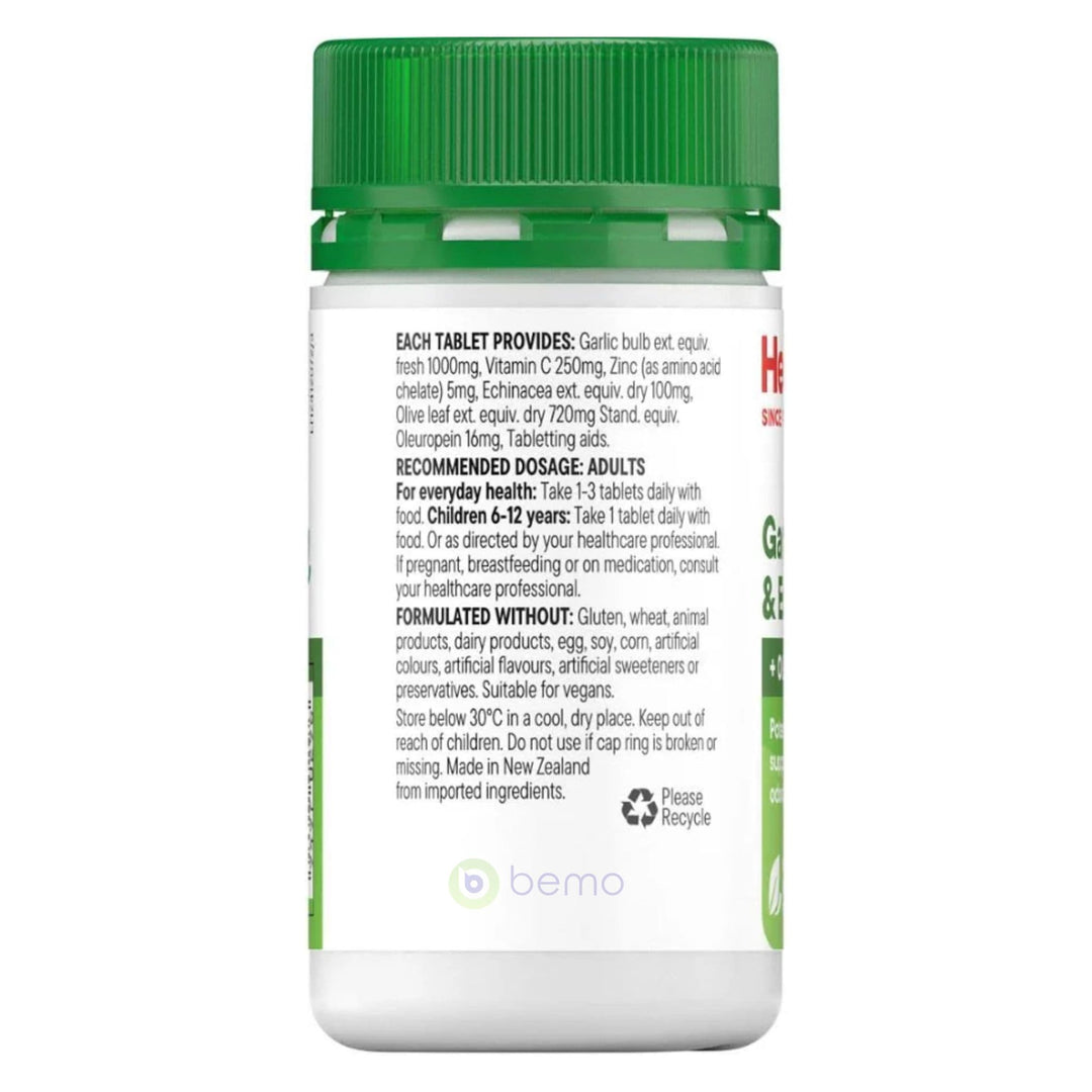 Healtheries, Garlic, Vit C, Zinc &amp; Echinacea with Olive Leaf, 60 tabs