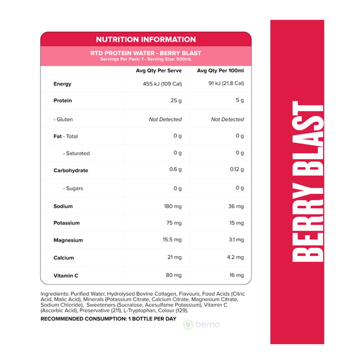 Muscle Nation, Protein Water Zero Sugar, Berry Blast, 500ml