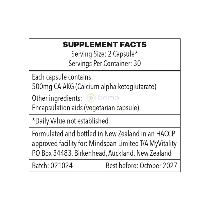MyVitality, CA-AKG (Calcium Alpha Keto Glutarate), 60 Capsules