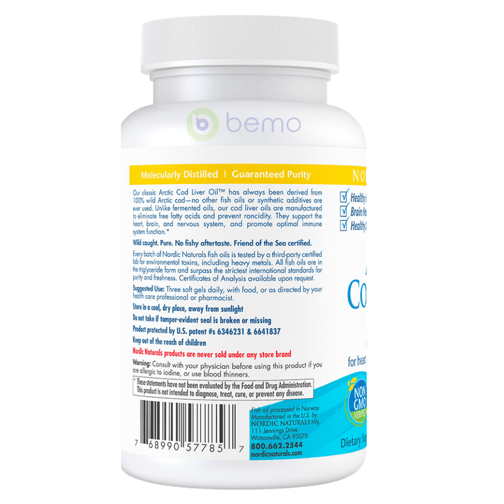 Nordic Naturals, Arctic Cod Liver Oil, Soft Gels, 750mg, 90 Softgels, lemon flavour (8080126673148)