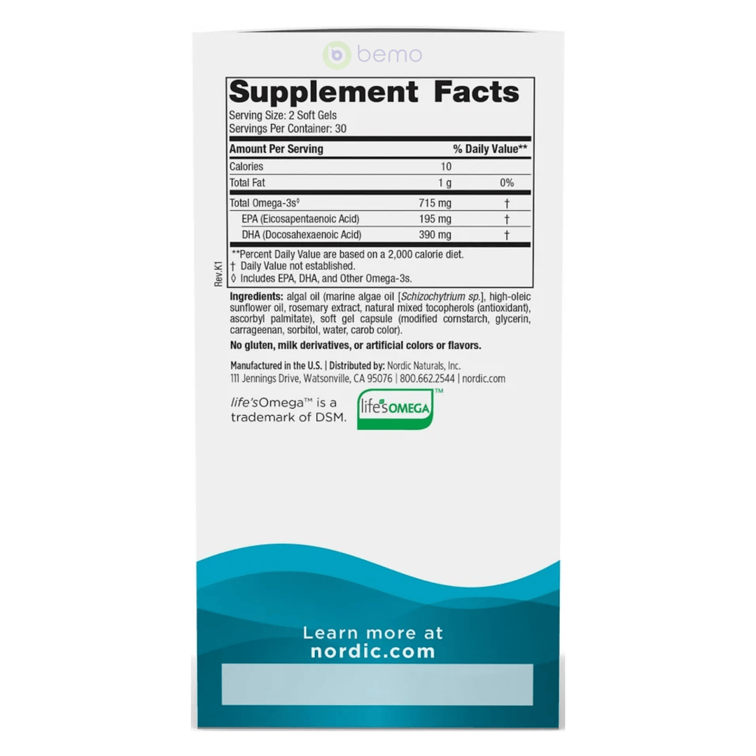 Nordic Naturals, Algae Omega Plant-Based EPA &amp; DHA, 60 softgels