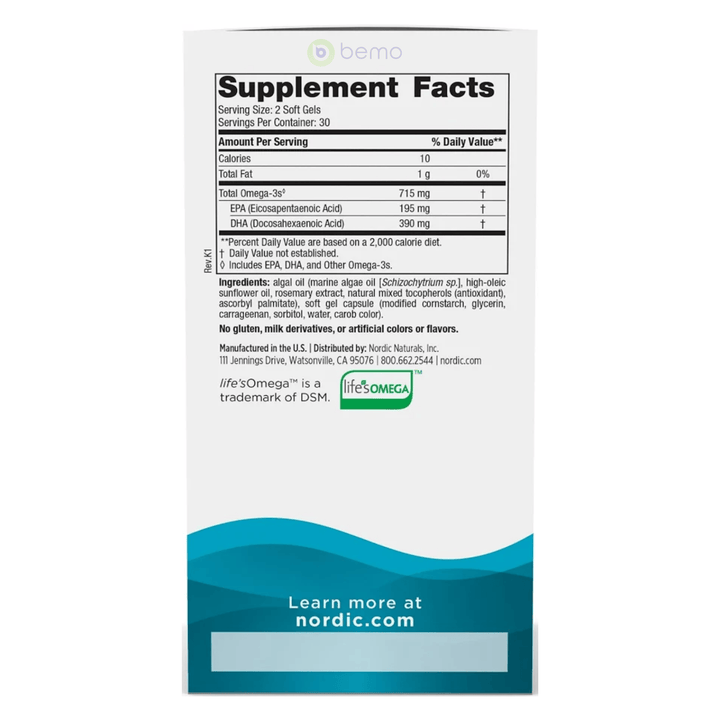 Nordic Naturals, Algae Omega Plant-Based EPA &amp; DHA, 60 softgels