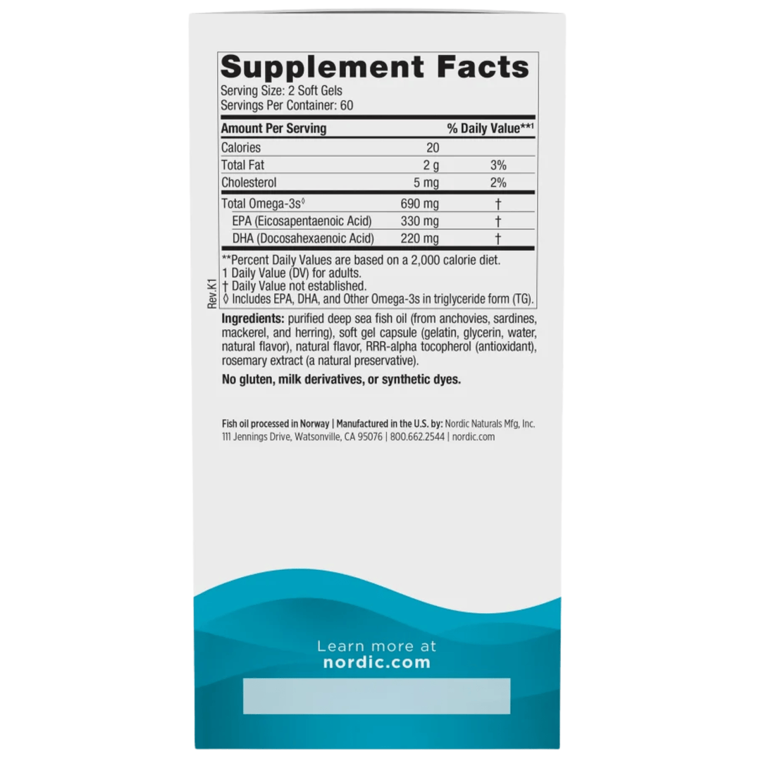 Nordic Naturals, Omega-3, 690mg, 120 Softgels (8922240188668)