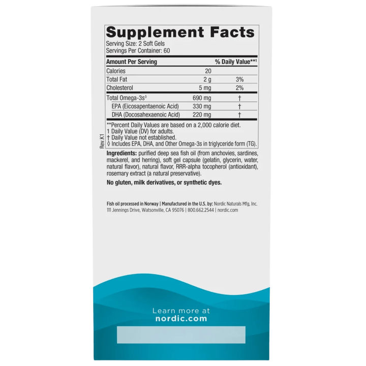 Nordic Naturals, Omega-3, 690mg, 120 Softgels (8922240188668)