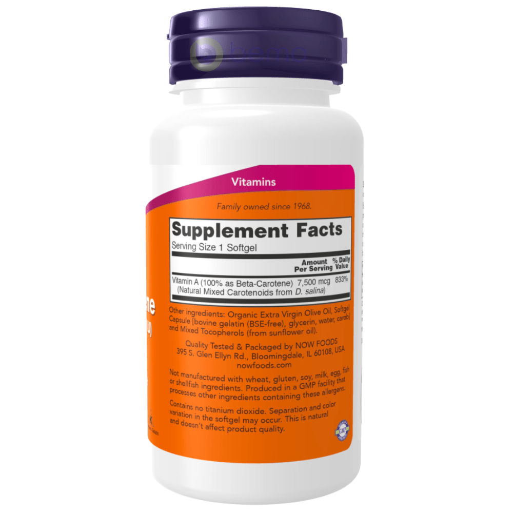 Now Foods, Natural Beta-Carotene, 25000IU, 90 Sgels (8125191979260)