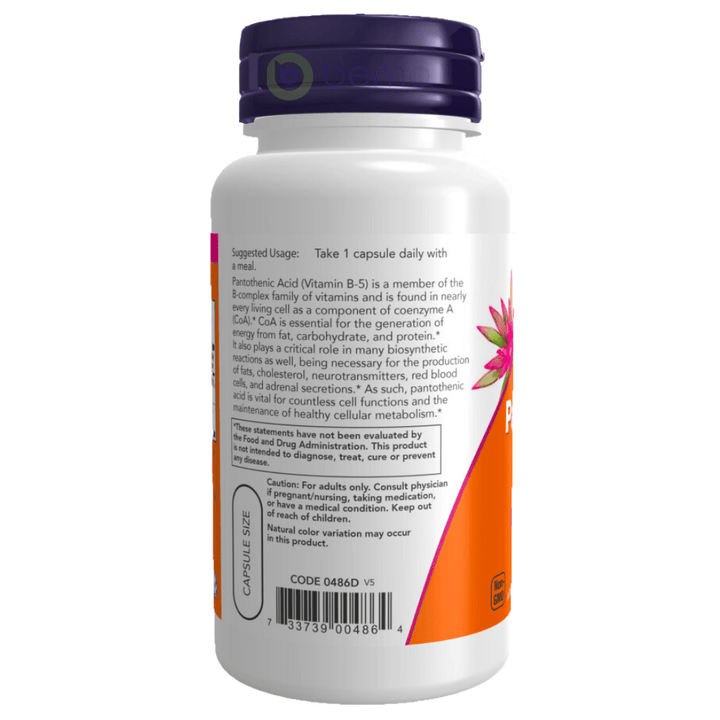 Now Foods, Pantothenic Acid 500mg, B-Complex, 100 Veg Caps (8080126050556)