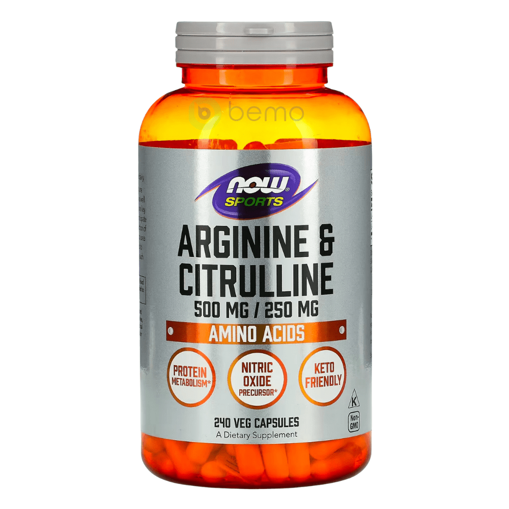 Now Foods, Arginine & Citrulline 500mg/250mg, 240 Veg Caps (8087889707260)