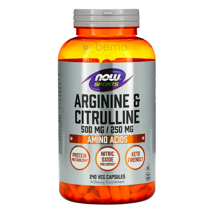 Now Foods, Arginine &amp; Citrulline 500mg/250mg, 240 Veg Caps (8087889707260)