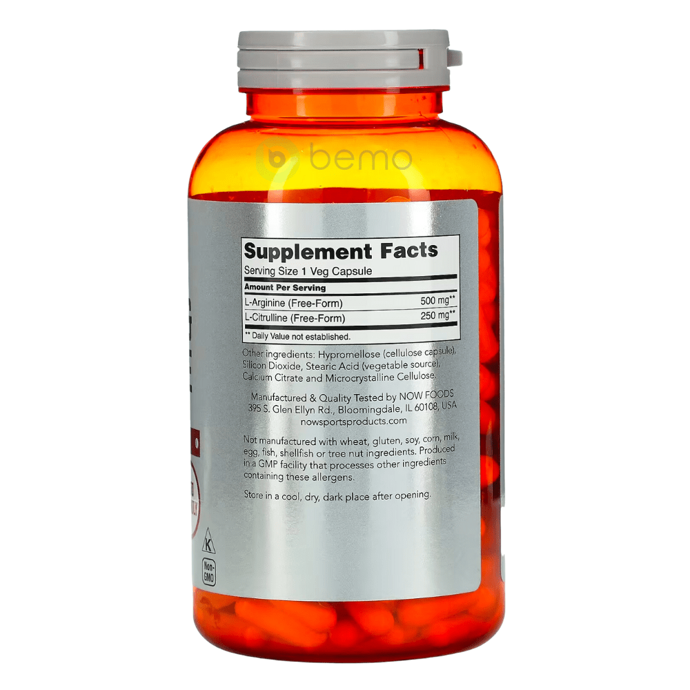 Now Foods, Arginine &amp; Citrulline 500mg/250mg, 240 Veg Caps (8087889707260)