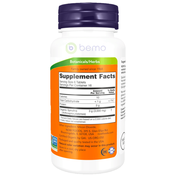 Now Foods, Certified Organic Spirulina, 500mg, 100 Tablets (4428609978508)