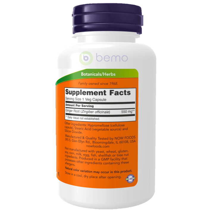 Now Foods, Ginger Root, 550 mg, 100 Veg Capsules (4422439829644)