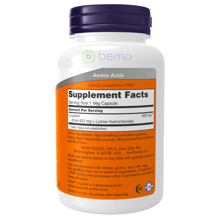 Now Foods, L-Lysine, 500 mg, 100 Capsules (4424150777996)