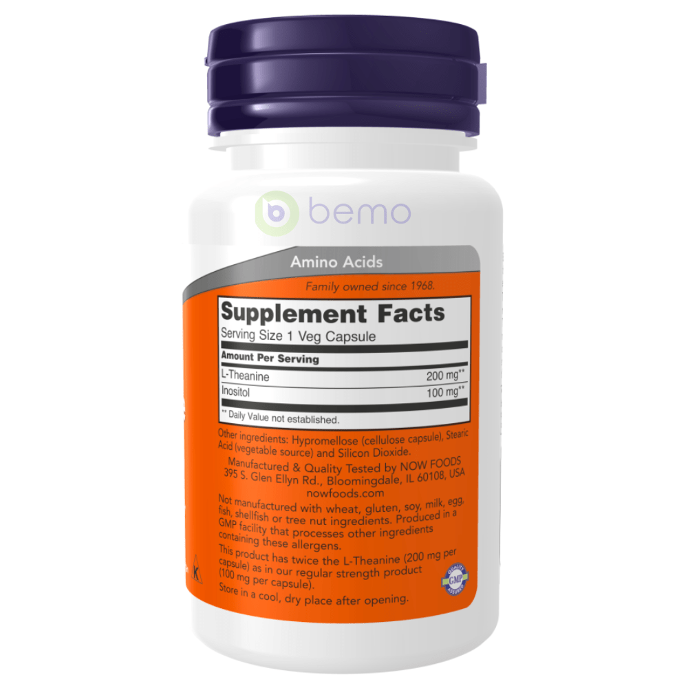 Now Foods, L-Theanine, Double Strength, 200 mg, 60 Veg Capsules (4424084488332)
