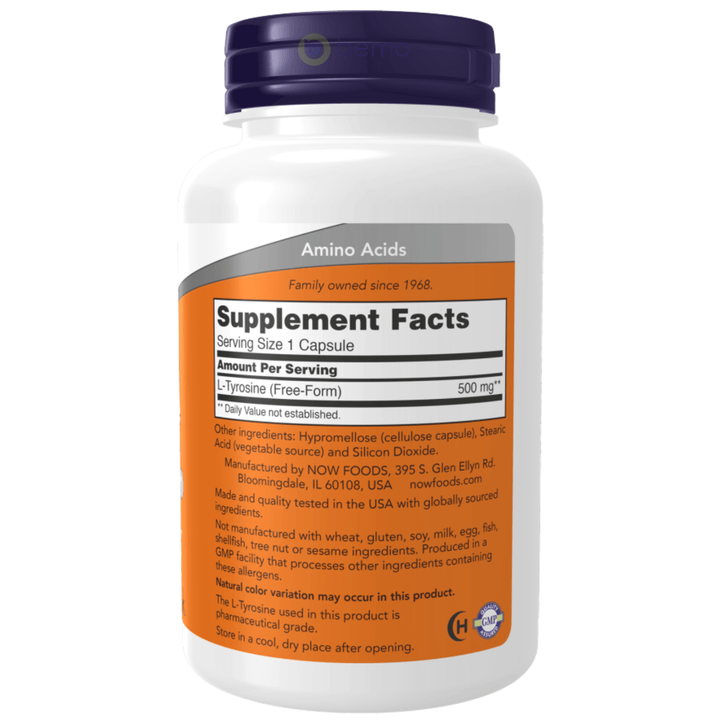 Now Foods, L-Tyrosine 500mg, 120 Capsules (8983688151292)