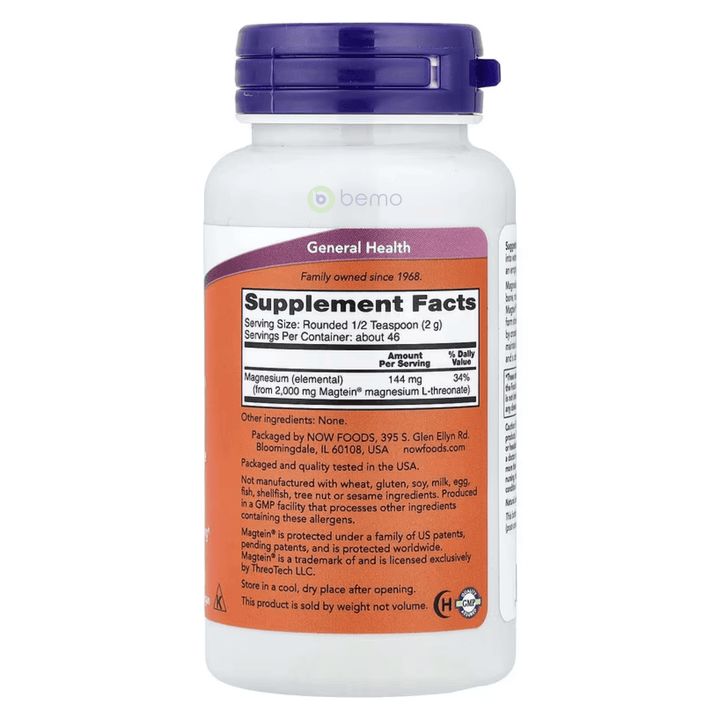 Now Foods, Magtein Magnesium L-Threonate Powder, 91g