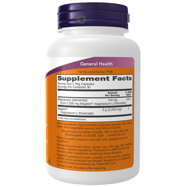 Now Foods, Magtein Magnesium L-Threonate, 90 Veg Capsules (8008879440124)