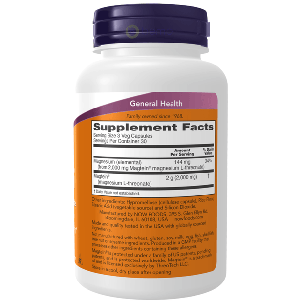 Now Foods, Magtein Magnesium L-Threonate, 90 Veg Capsules (8008879440124)