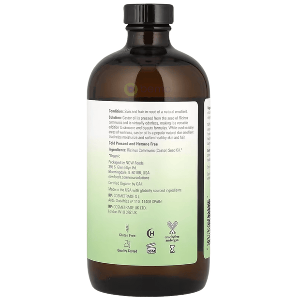 Now Foods, Organic Pure Castor Oil, Glass Bottle, 473ml (9012931428604)