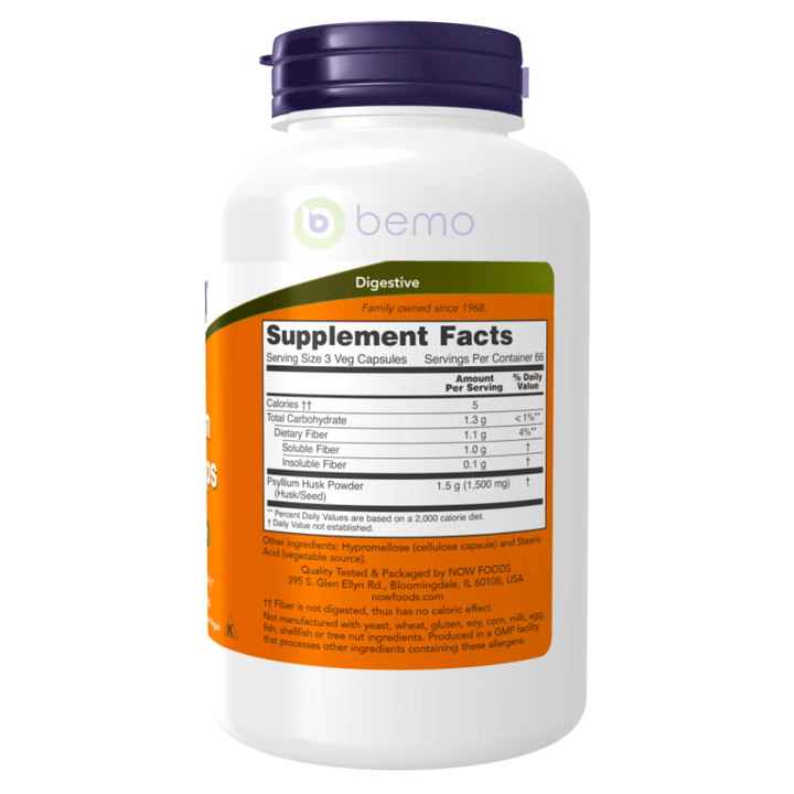 Now Foods, Psyllium Husk Caps, 500mg, 200 Capsules (4428591759500)