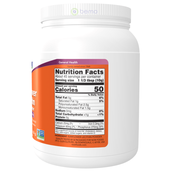 Now Foods, Sunflower Lecithin Pure Powder, 454g (8944899129596)