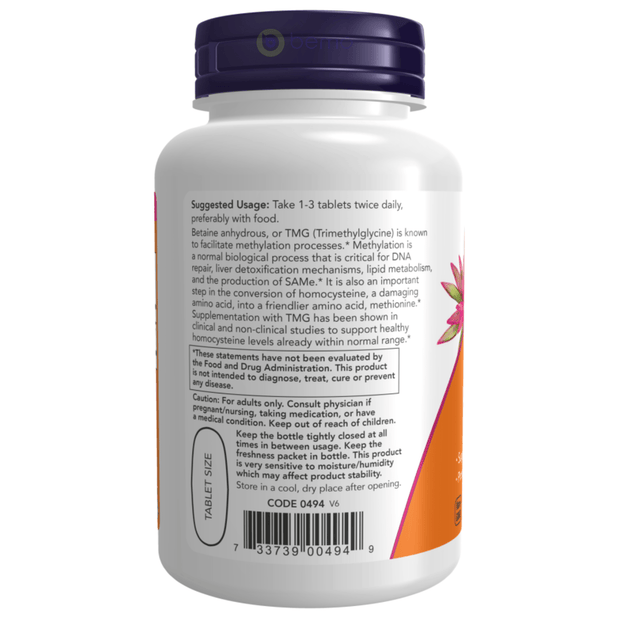 Now Foods, TMG Betaine 1,000 mg, 100 Tablets (8925528064252)
