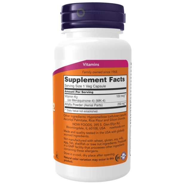 Now Foods, Vitamin K-2, 100mcg, 100 Veg Capsules (7858768150780)