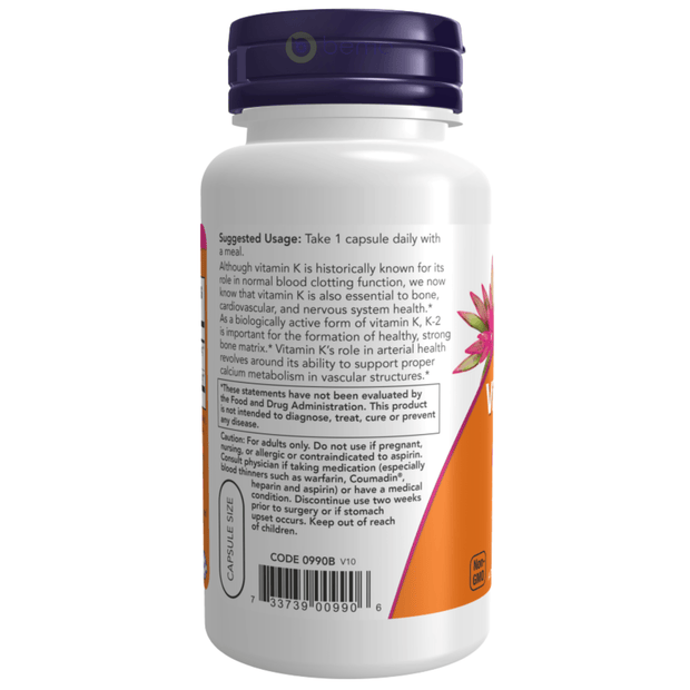 Now Foods, Vitamin K-2, 100mcg, 100 Veg Capsules (7858768150780)