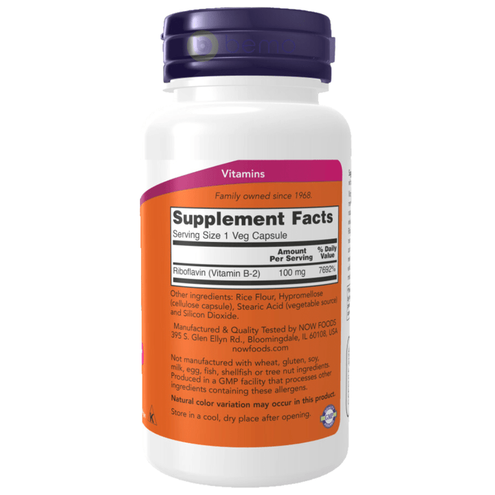 Now Foods, B-2, Riboflavin, 100 mg, 100 Veg Capsules (8647770996988)