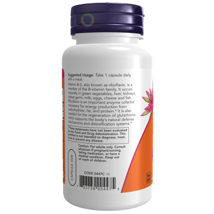 Now Foods, B-2, Riboflavin, 100 mg, 100 Veg Capsules (8647770996988)